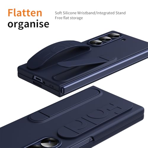 for Samsung Galaxy Z Fold 6 Protect Case with Wristband Stand,Bulit-in Screen & Lens Protection Shockproof Full Body Drop Fall Protection.(Blue) - color: Blue