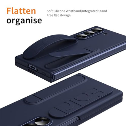 for Samsung Galaxy Z Fold 6 Protect Case with Wristband Stand,Bulit-in Screen & Lens Protection Shockproof Full Body Drop Fall Protection.(Blue) - color: Blue