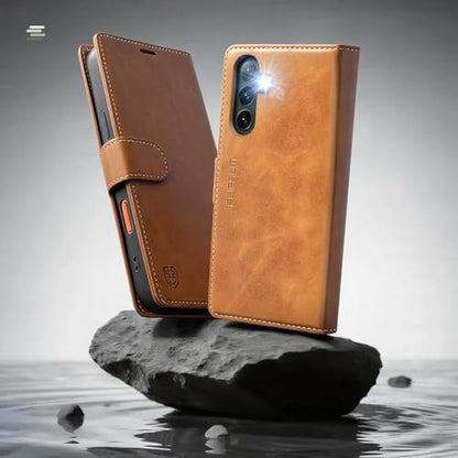 FLIPALM Wallet Case for Samsung Galaxy A37 5G, Card Holder, Grayish-Brown | Card Holder, RFID Blocking, PU Leather Folio Flip, Kickstand, Protective Shockproof Cover - color: Grayish-brown