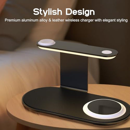 Metal Wireless Charging Station for Samsung/Android Charger,4 in 1 Nightstand Watch Charger Charging Stand with Night Light for Samsung S25/S24/S23 Ultra/Buds3,Only for Galaxy Watch 8/7/6/5