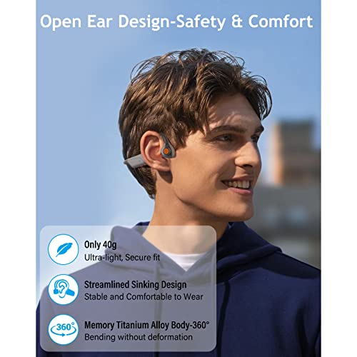 MONODEAL Bone Conduction Headphones with Mic,Open Ear Headphones Wireless Bluetooth 5.1/Mute Function/Multi-Point Capable,Air Conduction Headset with Noise Canceling Mic,for Driving Home Office
