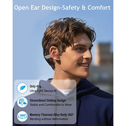 MONODEAL Bone Conduction Headphones with Mic,Open Ear Headphones Wireless Bluetooth 5.1/Mute Function/Multi-Point Capable,Air Conduction Headset with Noise Canceling Mic,for Driving Home Office