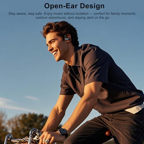 Qecnato Open Ear Headphones, Bluetooth 5.4 Earbuds, 50H, Air Conduction Ear Buds, HD Stereo Bass Over Ear Earphones with Earhooks, Ultra-Comfort Secure Fit, IPX7 Waterproof Headset for Working Sports