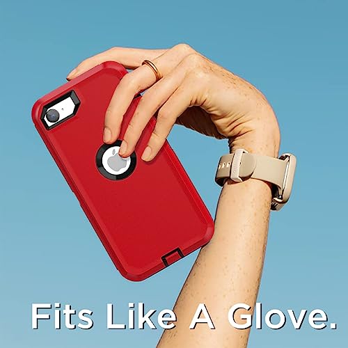 AICase for iPhone SE Case 3rd & 2nd Generation, for iPhone SE 2022/2020 Built-in Screen Protector Heavy Duty Protective Shockproof 3-Layer Full Body Rugged Phone Cover, Red/Black - color: Red/black