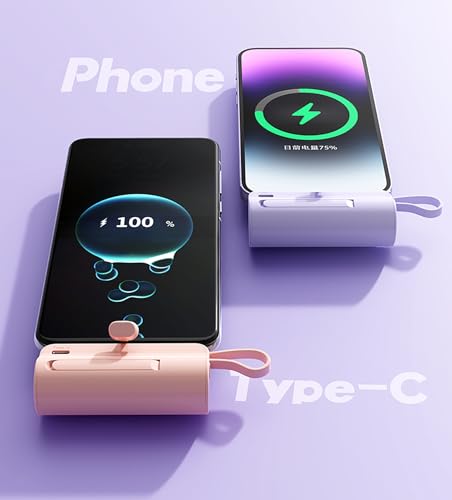 Mini Power Bank,Capsule Power Phone Charger 5500mAh,Portable Charger with Dual USB-C Ports for iPhone 17/16/15/15 plus/15 pro/15 pro Max/Android Phone/Samsung/Moto/LG etc (Purple) - color: Purple