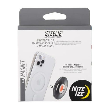Nite Ize Steelie Orbiter Plus Magnetic Phone Socket + Metal Ring - Strong Dashboard Mount Phone Socket for a Secure Hold - Smooth Glide - Adjustable Viewing - Works with Steelie Mounts - style: Orbiter Plus Socket + Metal Ring