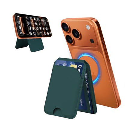 for MagSafe Wallet，Leather Magnetic Wallet for Phone with Adjustable Stand，5 Magnetic Credit Card Holder RFID Blocking for iPhone 17 16 15 14 13 12 Pro Max Air Series Cases(Green) - color: Green