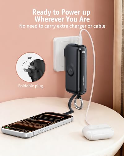 RORRY Flow Portable Charger 10000mAh 40W Wall Plug Power Bank Battery Pack - color: Black