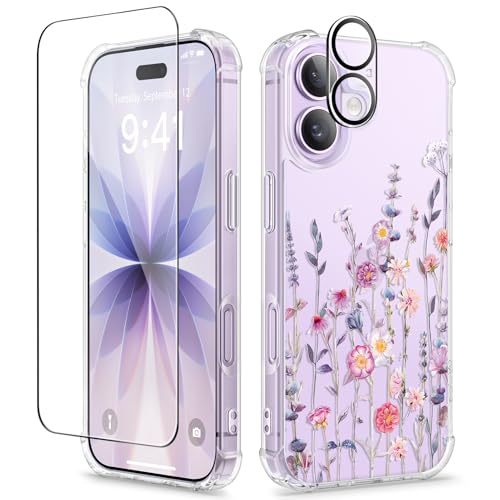 GVIEWIN for iPhone 17 Case Floral, Slim Clear Non-Yellowing | Shockproof Protective, Screen Protector+Camera Lens Protector, Women Phone Case for iPhone 17 6.3", Floratopia/Colorful - color: A-Floratopia/Colorful