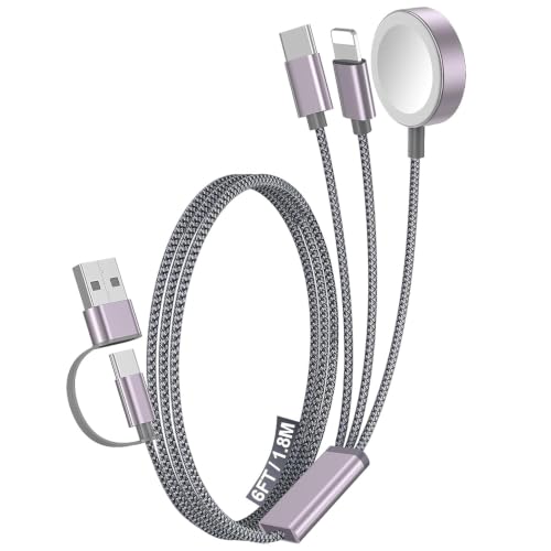 1Pack Travel Essentials for Apple Watch Charger,3-in-2 Multi Charging Cable - color: Gray, size: 1Pack-6 FT