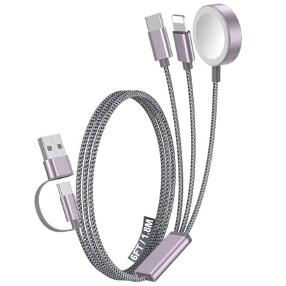 1Pack Travel Essentials for Apple Watch Charger,3-in-2 Multi Charging Cable - color: Gray, size: 1Pack-6 FT