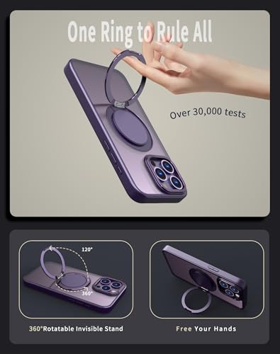 Strong Magnetic for iPhone 14 Pro Max Case with 360° Rotatable Stand [with 2 Tempered Glass Film] [Compatible with Magsafe] Military-Grade Drop Protection Case, Purple - color: Purple, size: iPhone 14 Pro Max