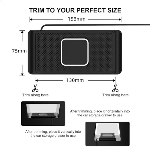 Pad for Smart 1990-2013 2014 2015 2016 2017, Non-Slip Phone Charging Mat for Center Console Use, Flexible Trim-to-Fit Design, 15W Charging Support
