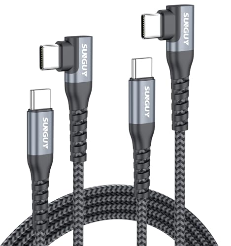 SUNGUY Right Angle USB C to USB C Cable 5FT 2Pack 60W Fast Charging - size: 5FT