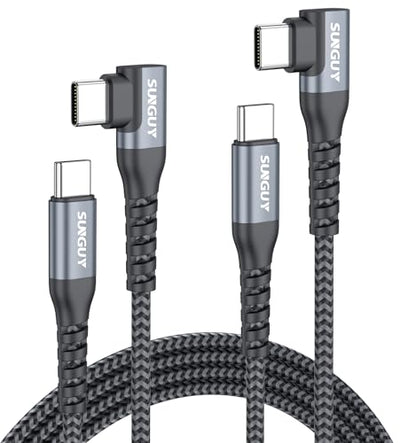 SUNGUY Right Angle USB C to USB C Cable 5FT 2Pack 60W Fast Charging - size: 5FT