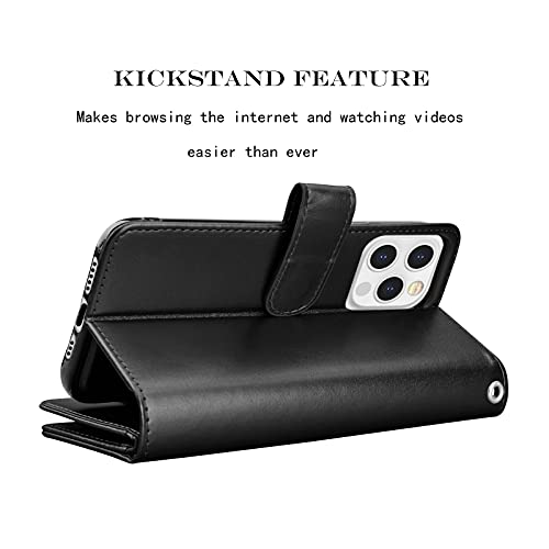 NJJEX Compatible with iPhone 13 Mini Case/iPhone 13 Mini Wallet Case 5.4" (2021), [9 Card Slots] PU Leather Credit Holder Folio Flip [Detachable] Kickstand Magnetic Phone Cover & Lanyard [Black] | PU leather, ID Credit Card Holder, detachable folio flip,
