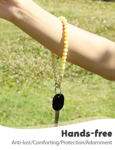 CH.yishi Beaded Phone Charm Wrist Strap with Tether Tab,Camera Lanyard - color: Yellow Lemon Quartz