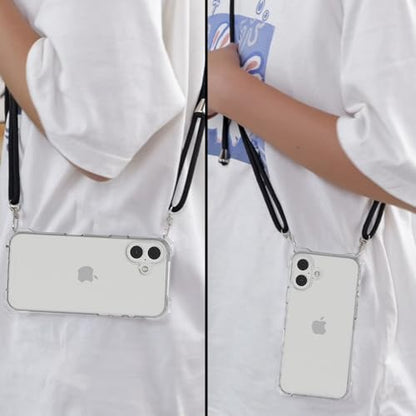for iPhone 16 Plus Crystal Clear Case with Detachable Adjustable Crossbody Strap, Slim Fit Shockproof Protective Phone Case with Anti-Lost Shoulder Neck Lanyard 6.7" 2024 - size: iPhone 16 Plus