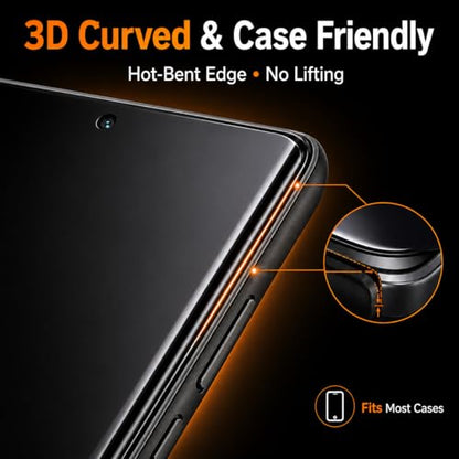 2 Pack Privacy Screen Protector for Samsung Galaxy S22 Ultra 5G, 3D Curved Tempered Glass, Support Ultrasonic Fingerprint Unlock, Anti-Spy 9H Full Coverage Glass Film, Case Friendly