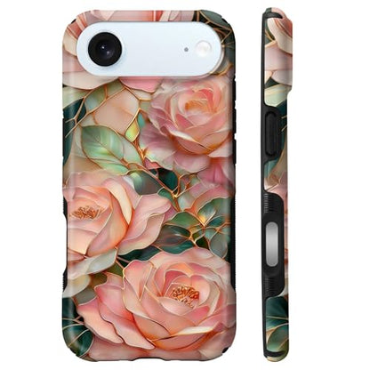 Case for iPhone 17 Air | Anti-Slip Side Handle| Bold Protective Design | Compatible with MagSafe | Stained Glass Pink Flower | - color: Stained Glass Pink Flower, size: iPhone 17 Air