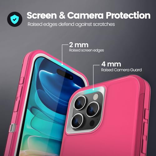 Sansunto for iPhone 15 Pro Max Case with Full Body Protection, Heavy Duty Shockproof Military Grade 3 in 1 Silicone Rubber with Hard PC Rugged Durable Phone Cover for Women Girls. (Rose/White) - color: Rose/White