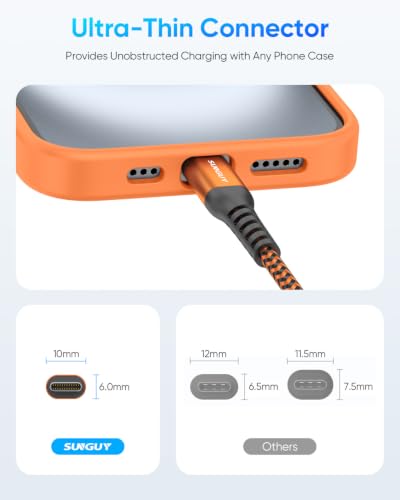 SUNGUY USB C to USB C 1.5FT [2Pack], USB C Cable 60W PD Fast Charging - color: Orange, size: 1.5FT