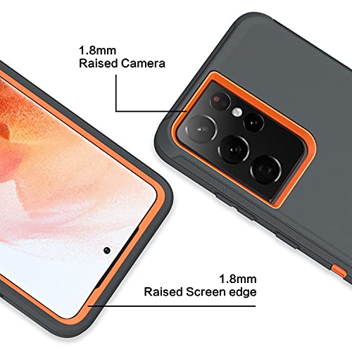 MXX Case Compatible with Galaxy S21 Ultra Case, 3-Layer Super Full Heavy Duty Body Bumper Cover/Shock Protection/Dust Proof, Designed for Samsung Galaxy S21 Ultra 5G 6.8 Inch 2021 (Orange/Gray) - color: Orange/Gray