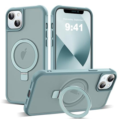 SKYLMW Compatible with iPhone 13/14 Case with Stand,Blue | iPhone 13 Case iPhone 14 Case 6.1",Magnetic Ring Stand,Compatible with MagSafe,Military-Grade Protection,Great Grip Feeling - color: Blue, size: Iphone 13 & Iphone 14