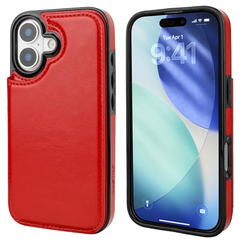 ONETOP for iPhone 17 Wallet Case with Credit Card Holder,Red | Kickstand,ID/Cash Holder,Case Wallet with Card Slots,Double Magnetic Clasp,Durable PU Leather Shockproof Cover for Women Men - color: Red