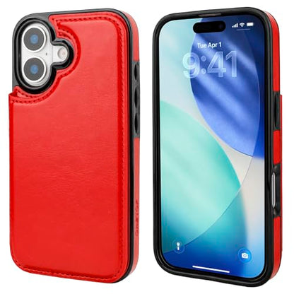 ONETOP for iPhone 17 Wallet Case with Credit Card Holder,Red | Kickstand,ID/Cash Holder,Case Wallet with Card Slots,Double Magnetic Clasp,Durable PU Leather Shockproof Cover for Women Men - color: Red