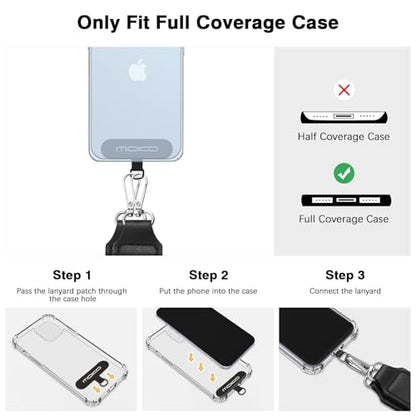 MoKo Universal Phone Lanyard, Phone Crossbody Strap with Detachable Pouch, Adjustable Cellphone Lanyard Crossbody Around the Neck with Patches for iPhone, Samsung, Most Smartphones, Black