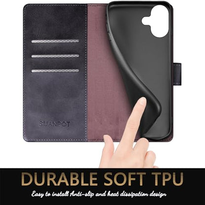 SUANPOT Compatible with iPhone 17 6.3" Wallet case with RFID Blocking Credit Card Holder,Flip Book PU Leather Protective Cover Women Men for Apple 17 Phone case Black - color: Black, size: iPhone 17 6.3"