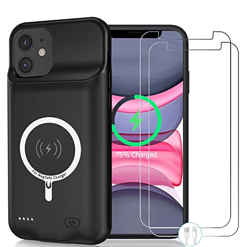 Wireless Charging Case for iPhone 11, 10000mAh High Capacity Portable Rechargeable Protective Battery Case Wireless Charging Compatible with iPhone 11 (6.1 inch) Extended Battery Charger Case (Black) - size: iPhone 11