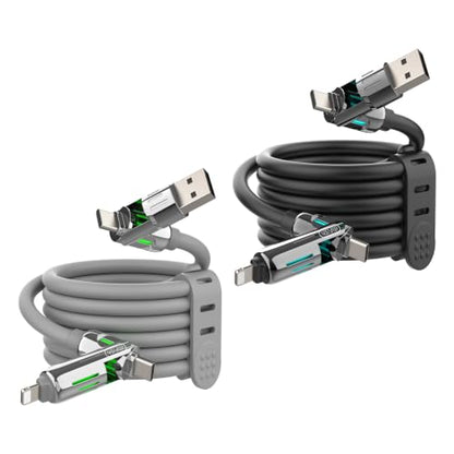 MFish 2-Pack 240W 4-in-1 Multi Charging Cable, Black+Grey, 6.6FT - color: Black+Grey, size: 2-Pack 6.6FT