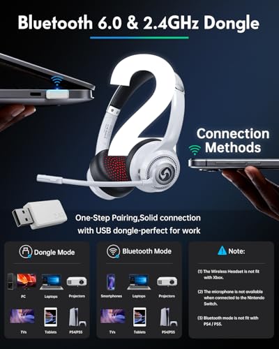 Wireless Headset for Work, HD Sound Bluetooth Headphones with Mic - color: White