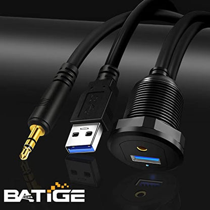 Alloy USB 3.0 & DC3.5 Male to Female Car Mount Flush Cable 3ft - style: USB3.0 & DC3.5 3ft