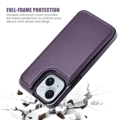 Wallet Case Compatible with iPhone 15 6.1”,Slim Protective case with Card Holder, PU Leather Kickstand Card Slots Case with a Screen Protector-Purple - color: Purple