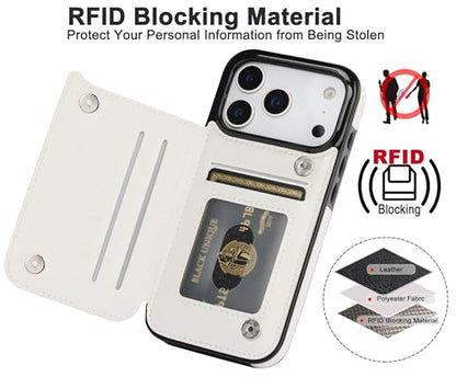 for iPhone 17 Pro Max Wallet Case with Screen Protector, Slim PU Leather Protective Case with Card Holder[RFID Blocking] Kickstand Cover 6.9“-White - color: White