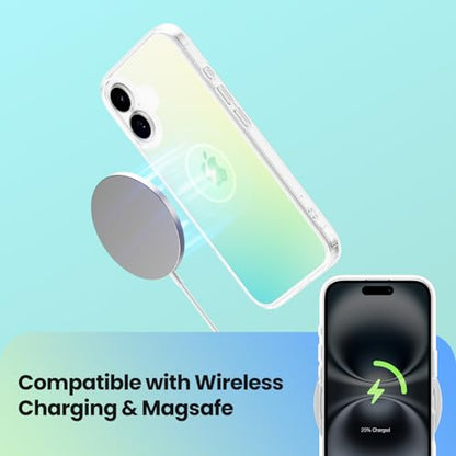 Mobnano for iPhone 16 Case, Protective Shockproof Bumpers [Not Yellowing] Anti-Scratch Transparent Slim Hard PC Back Soft TPU Frame Cover for Men Women - Iridescent - color: Iridescent