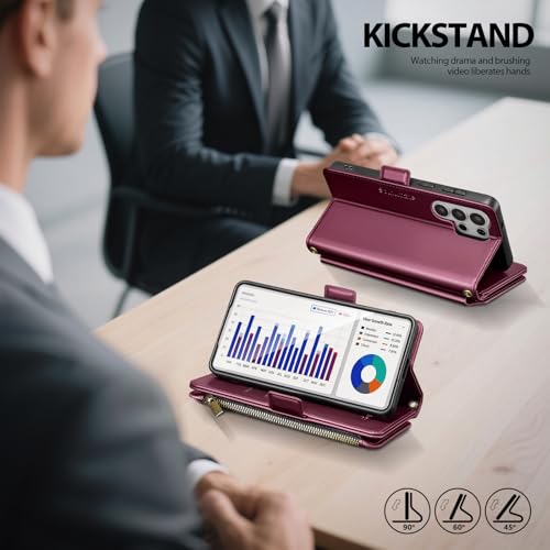 for Samsung Galaxy S26 Ultra Wallet Case with Card Holder RFID Blocking PU Leather Zipper Phone Case Flip Folio Protective Cover Wrist Strap Credit Card Slots Kickstand Men Women,Wine Red - color: Wine Red, size: Samsung Galaxy S26 Ultra - 6.9"