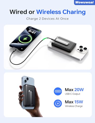 for Magsafe Portable Charger, 10000mAh Wireless USB-C Power Bank with Stand - color: Black