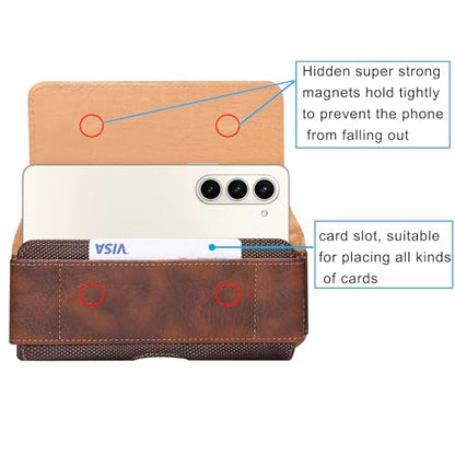 Cell Phone Belt Clip Holder Leather for Men Compatible with Samsung Galaxy Z Fold 6/Z Fold 5/Z Fold 4/Z Fold 3/Z Fold 2/Z Fold 5G, Cell Phone Waist Pack Leather Belt Loop Pouch Handbag Wallet Purse - color: Brown