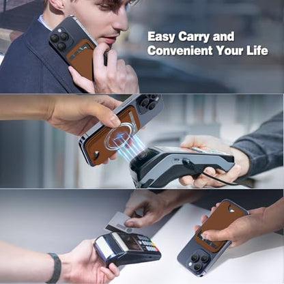 QYQBOON Mag-Safe Wallet for iPhone - Lightweight Magnetic Phone Wallet Stand With Adjustable Leather Card Holder for iPhone 17/16/15/14/13/12 Series, Not for Mini (Brown) - color: Brown