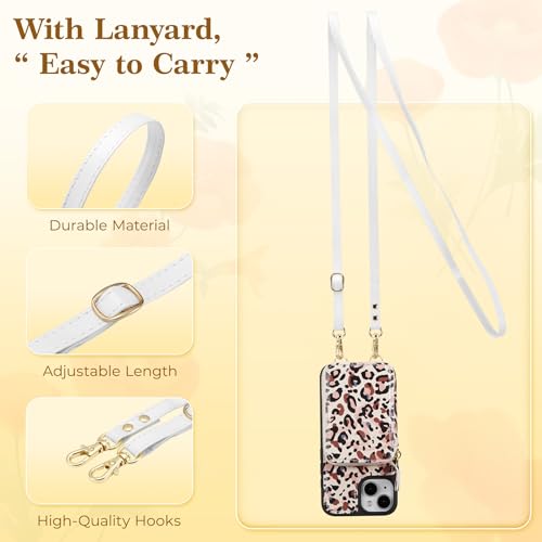 ZCDAYE Zipper Crossbody Wallet Case for iPhone 13/14, Leopard Print | Flip Folio PU Leather, Practical Card Holder, Adjustable Lanyard Strap, RFID Blocking, Retro Leopard Girly Phone Case - color: Leopard print, size: iPhone 13/14