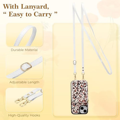 ZCDAYE Zipper Crossbody Wallet Case for iPhone 13/14, Leopard Print | Flip Folio PU Leather, Practical Card Holder, Adjustable Lanyard Strap, RFID Blocking, Retro Leopard Girly Phone Case - color: Leopard print, size: iPhone 13/14