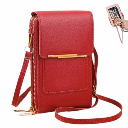 Touchscreen Phone Crossbody Bag, Multi-Card Slots & Coin Pouch, Small Crossbody Wallet for Women Travel Daily Use - color: Red