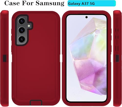 Qinmay Phone Case for Samsung Galaxy A37 5G Case with HD Screen Protector, Heavy Duty Shockproof & Dropproof 3-Layer Cover Phone Case for Galaxy A37,RedBlack - color: RedBlack