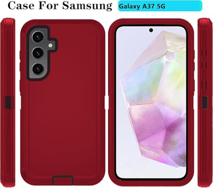 Qinmay Phone Case for Samsung Galaxy A37 5G Case with HD Screen Protector, Heavy Duty Shockproof & Dropproof 3-Layer Cover Phone Case for Galaxy A37,RedBlack - color: RedBlack