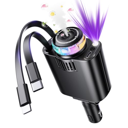 Smart Retractable Car Charger 69W USB C Fast Charge Air Freshener Starlight - color: Black