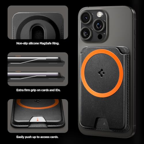 Spigen for MagSafe Wallet, Holds 3 Cards, Strong Magnet, Valentinus MagFit+ - color: PU Black (MagFit+), size: 3-Cards